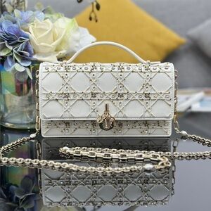 White Quilted Crossbody Bag with Gold Chain and Stud Detailing